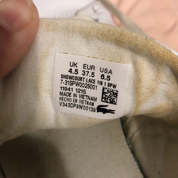 LACOSTE | showcourt lace white size 6.5 - Picture 6 of 7